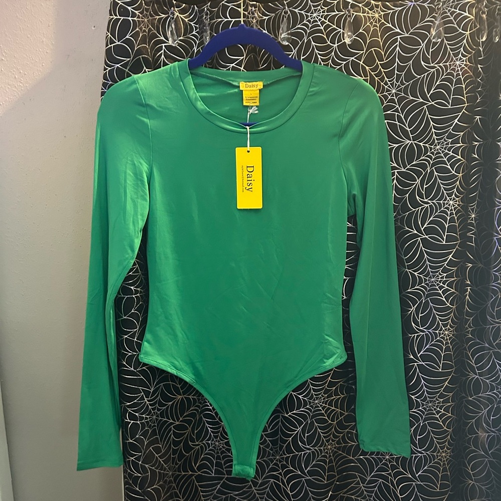 Daisy Green Bodysuit One Piece with Mock Neck